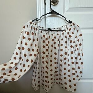 Ann Taylor Factory White Blouse with Brown Polka Dots